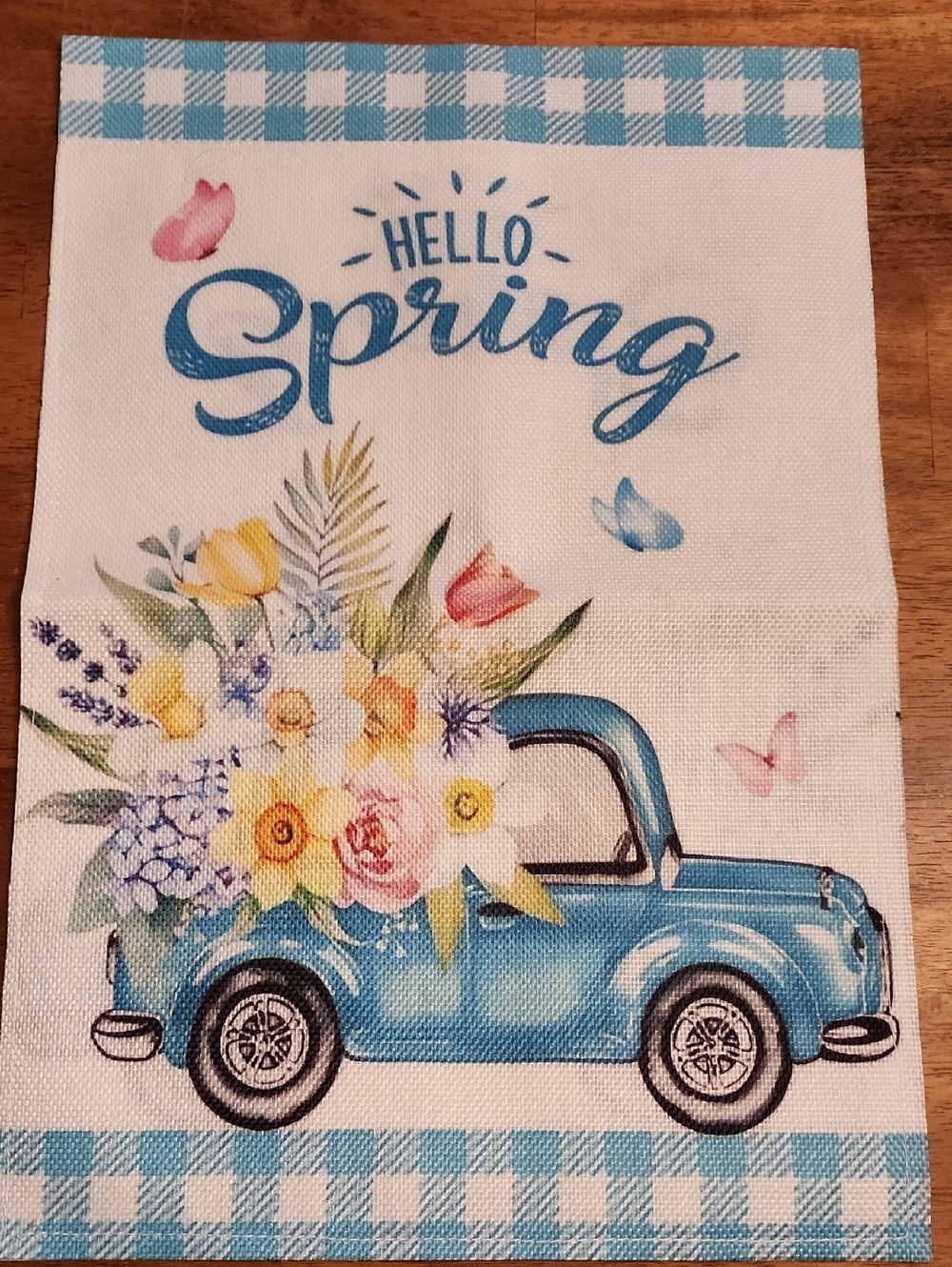 Hello Spring Blue Floral Garden Flag